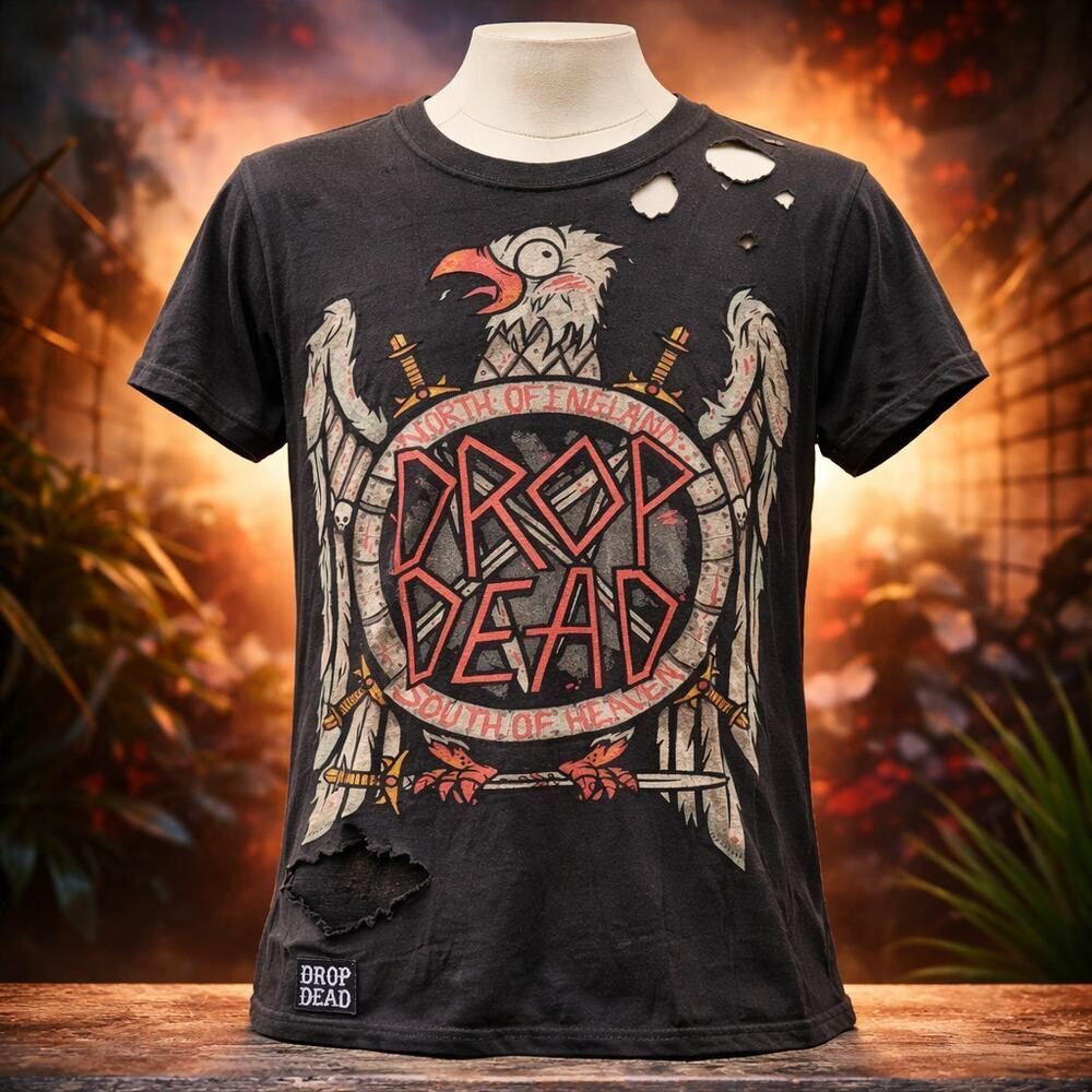 Drop Dead Clothing "South of Heaven" Slayer Eagle Thrashed Distressed Shirt XS